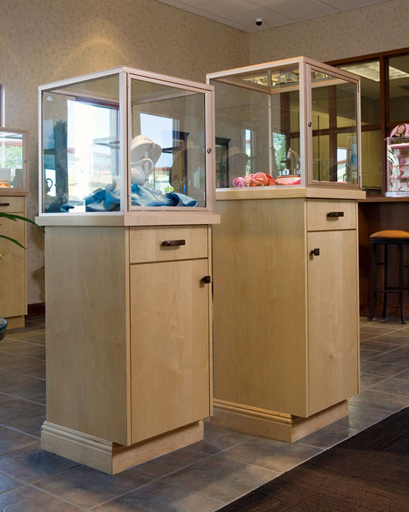 Free-standing maple display cases